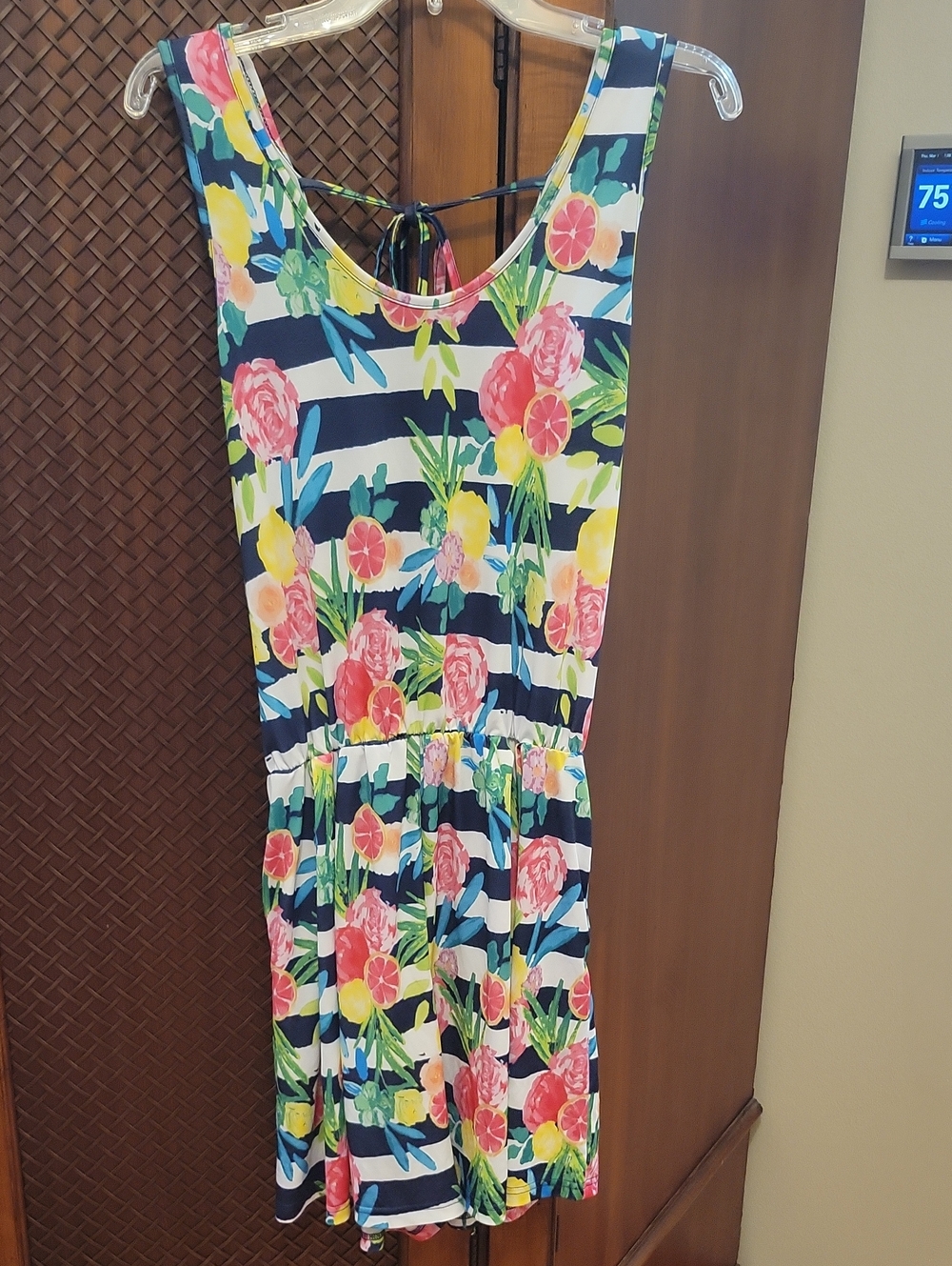 vfish Vera Fishbaugh | Romper Sleeveless Stripes Floral Colorful Preppy Size L